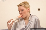 Teen blonde dildoing her pussy