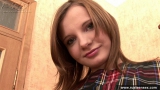 Russian teen brunette masturbates on the armchair
