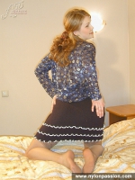 Teen blonde in stockings upskirt teasing