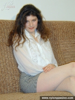 White fishnet pantyhose on teen brunette girl