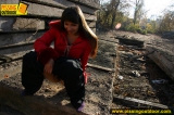 Outdoor ladder pissing girl