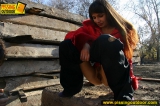 Outdoor ladder pissing girl