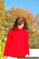 Outdoor pissing of beautiful teen brunette