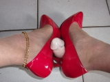 Rubbing cock with my heels on 