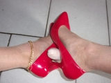 Rubbing cock with my heels on 