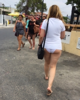 Only in panties and short t-shirt in public