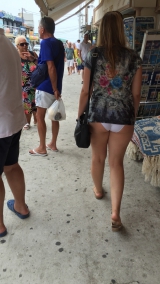 Only in panties and short t-shirt in public