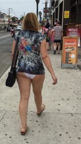 Only in panties and short t-shirt in public