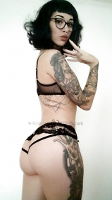 Tattooed hipster teen strips down - she wants cum on her bum