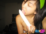 Asian girlfriend plays with