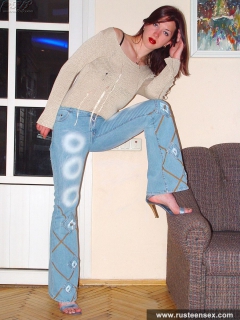 Teen brunette undresses and poses - N