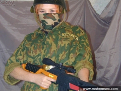 Russian teen in military uniform strips down - N