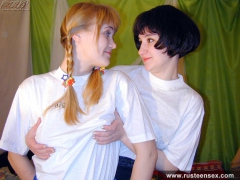 Russian teen lesbians with double dildo - N