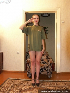 Russian teen blonde posing naked in a doorway - N