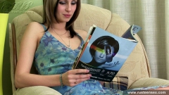 Russian teen blonde masturbating excited by sex magazine - N