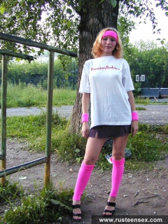 Russian teen blonde walks naked outdoor and masturbates - N