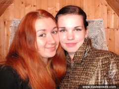 Russian teen lesbians use double dildo to please pussies - N