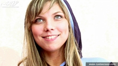 Russian teen with slutty eyes masturbating on the bed - N