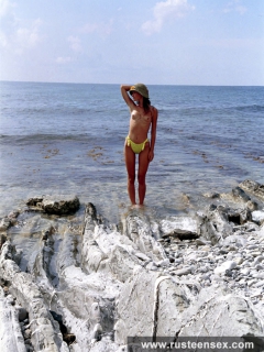 Russian teen posing naked on the cliff - N