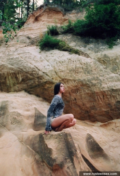 Russian teen outdoor naked posing on the cliff - N