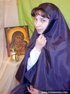 Russian teen nun masturbates with red dildo - N