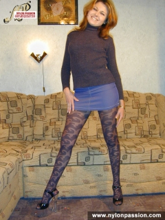 Teen blonde in black pantyhose posing - N