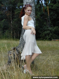 Pantyhose teen girl posing in nylon outdoor - N