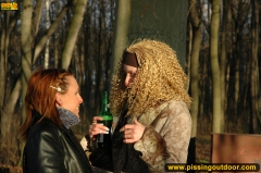 Girls pissing together outdoor - N