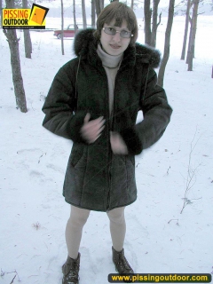 Pissing outdoor in the snow drift is a fun - N