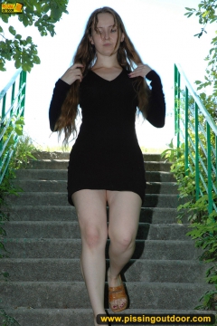 Pissing on the ladder in the park outdoor - N