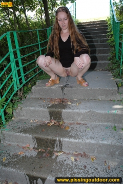 Pissing on the ladder in the park outdoor - N