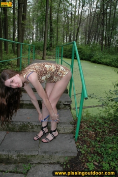 Outdoor pissing in the park on stone tiles - N