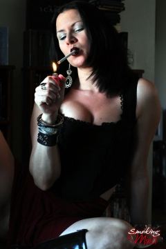 Mina in leather goth outfit sexy smoking - N