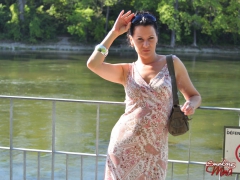 Amateur brunette babe Mina outdoor sexy smoke session - N
