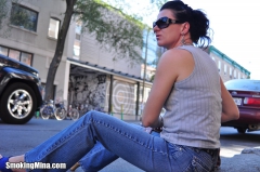 Sensual smoking vixen Mina enjoys blowing smoke rings - N