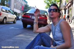 Sensual smoking vixen Mina enjoys blowing smoke rings - N