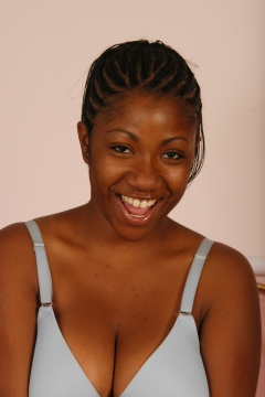 Busty ebony babe posing nude and spreading her pussy - N