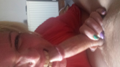 Blonde slut deapthroats cock - N