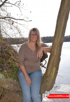 Blonde Mature with big boos outdoor - N