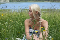 Nude blonde outside - N