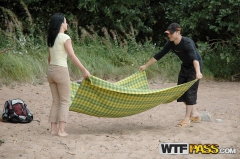 Babe is fucked at the beach - N
