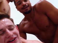 Gay is fucked and bred by horny studs