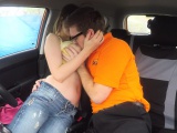 Teen with big tits bangs in driving school car