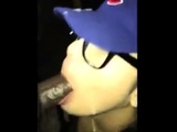 Amateaur Asian slut taking cum on her face,glasses and hat