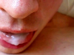 Creamy close-up cum swallowing with slo-mo!