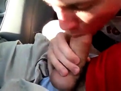 Blowing a friend in the car and he cums in my mouth