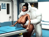 A sexy young busty ebony has hard anal sex with sex robot