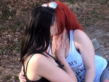 TIGHT BRUNETTE LESBIANS CAUGHT OUTDOORS THEN SUCK COCK