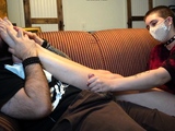 Light femdom and foot fetish play with brunette
