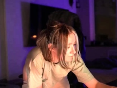 Amateur busty brunette masturbates and does hand job